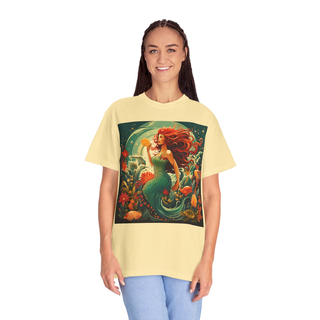 Mermaid Fantasy T-Shirt — Redhead Sea Siren Illustration