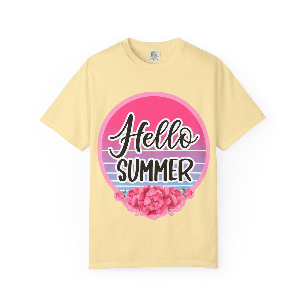 Hello Summer T-Shirt — Pink Retro Sunset Floral Tee