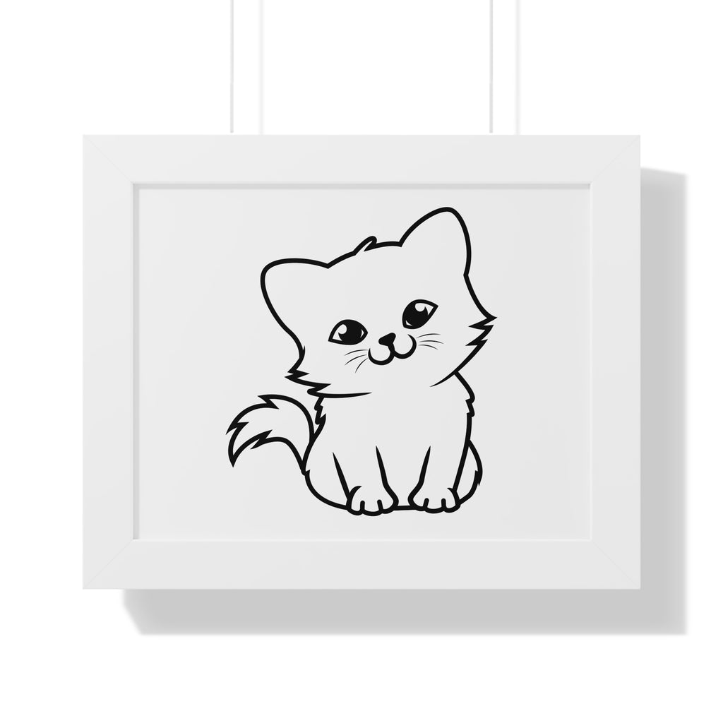 Framed Poster — Cute Minimalist Kitten Line Art (Horizontal)