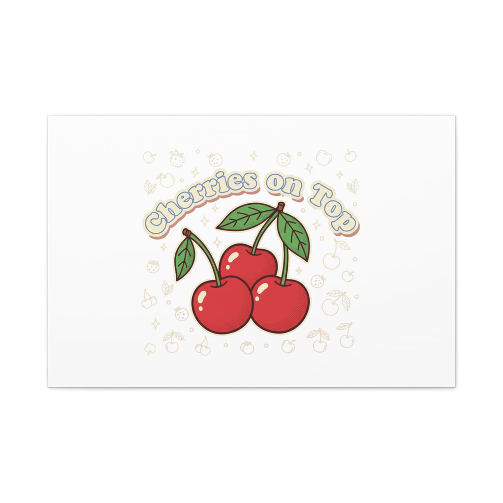 Cherries on Top Canvas | Retro Kawaii Fruit Print, Cherry Wall Art