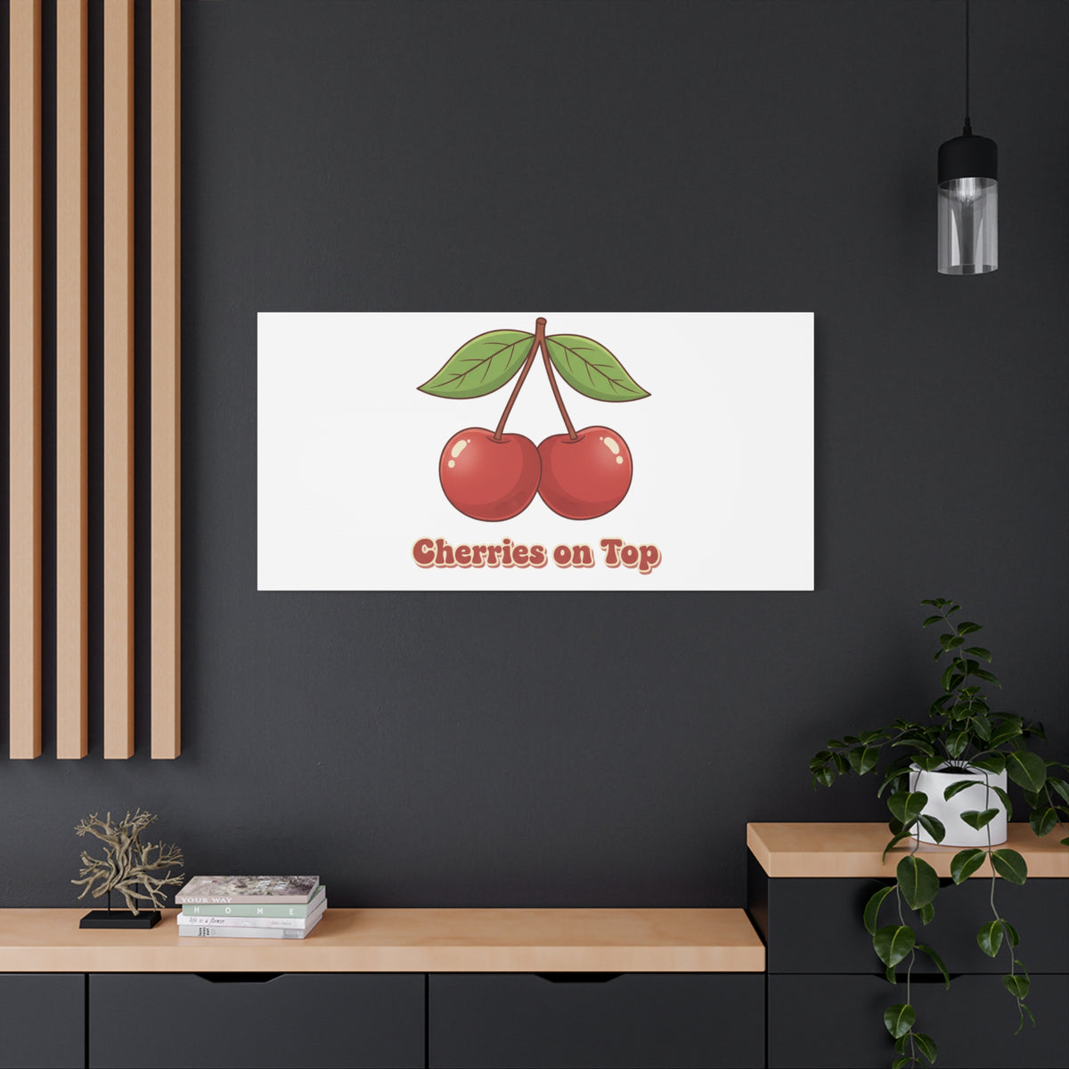 Cherry Illustration Canvas, vintage cherry fruit motif | kawaii retro wall art