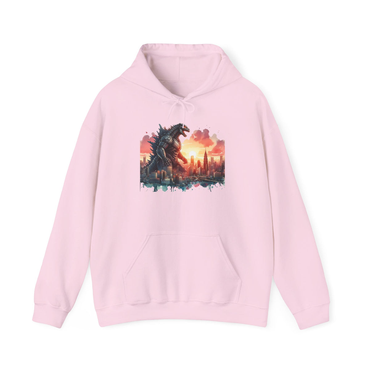 Godzilla Cityscape Hoodie – Retro Sunset Monster Graphic Pullover