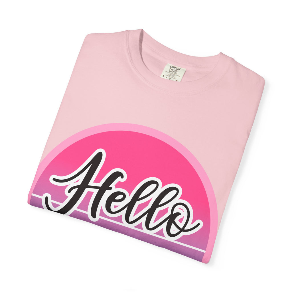 Hello Summer T-Shirt — Pink Retro Sunset Floral Tee