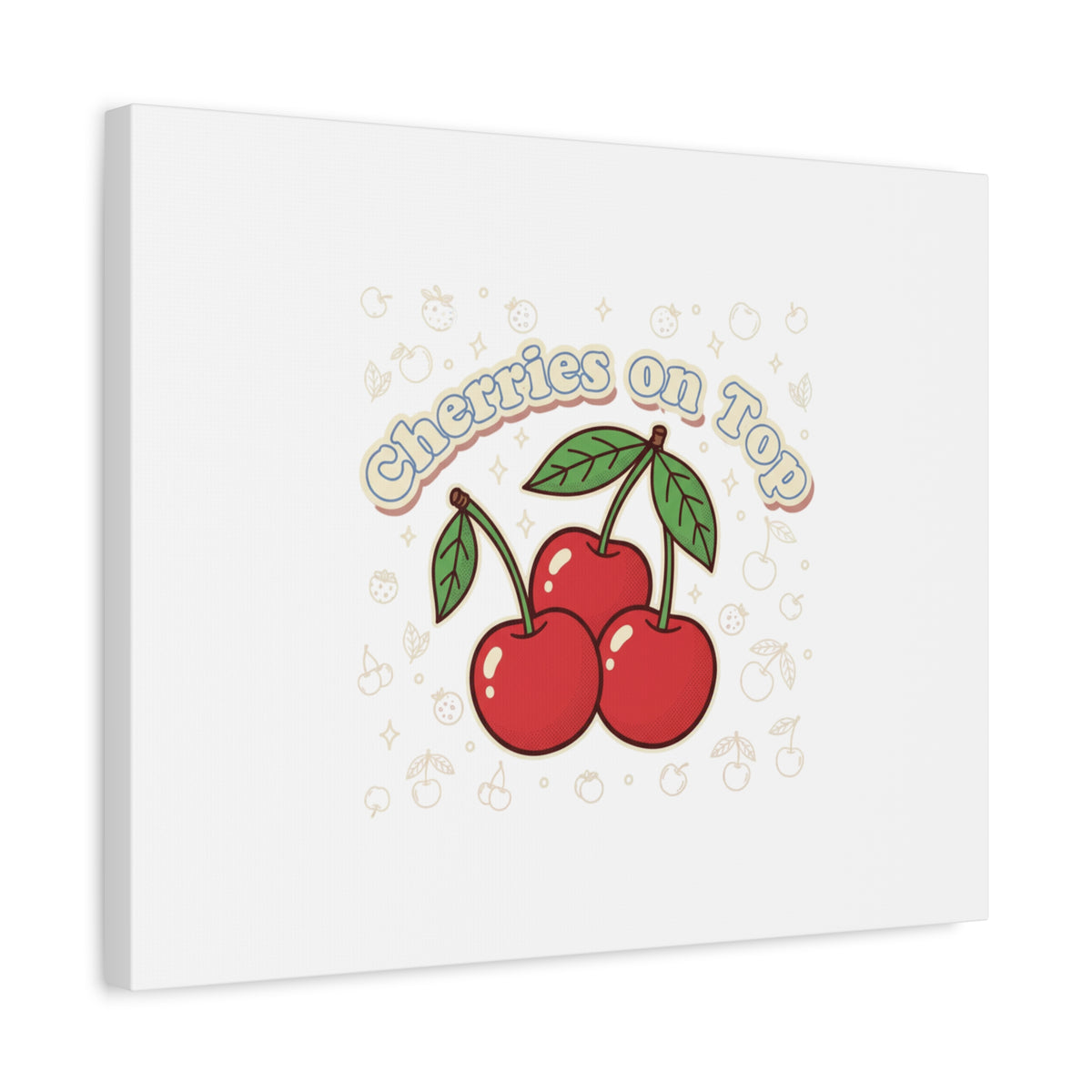 Cherries on Top Canvas | Retro Kawaii Fruit Print, Cherry Wall Art