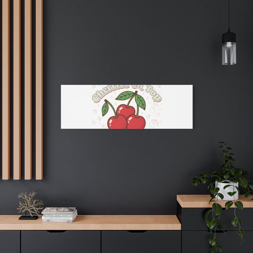Cherries on Top Canvas | Retro Kawaii Fruit Print, Cherry Wall Art
