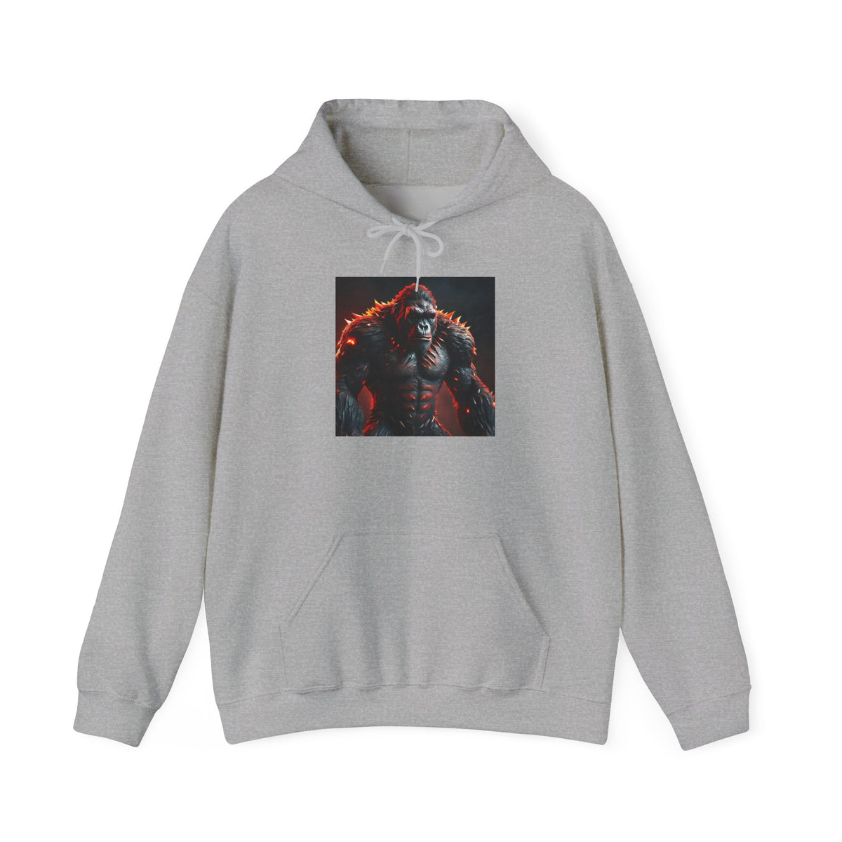 Gorilla King Graphic Hoodie — Dramatic Red-Light Primate Portrait