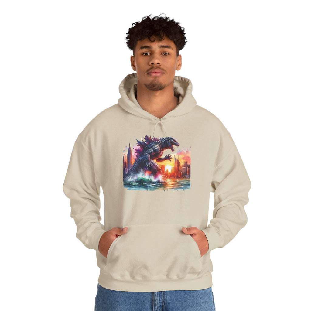 Godzilla Cityscape Hoodie – Retro Sunset Kaiju Graphic Sweatshirt