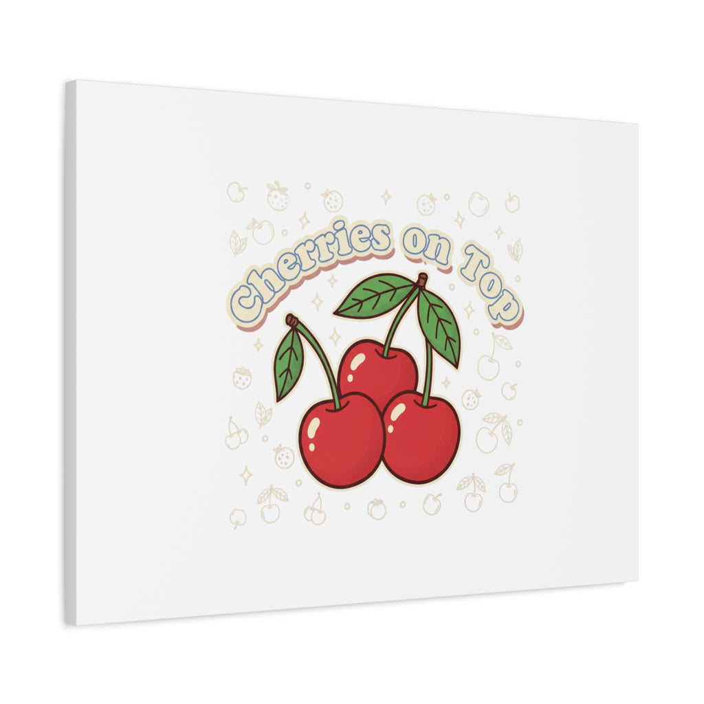 Cherries on Top Canvas | Retro Kawaii Fruit Print, Cherry Wall Art