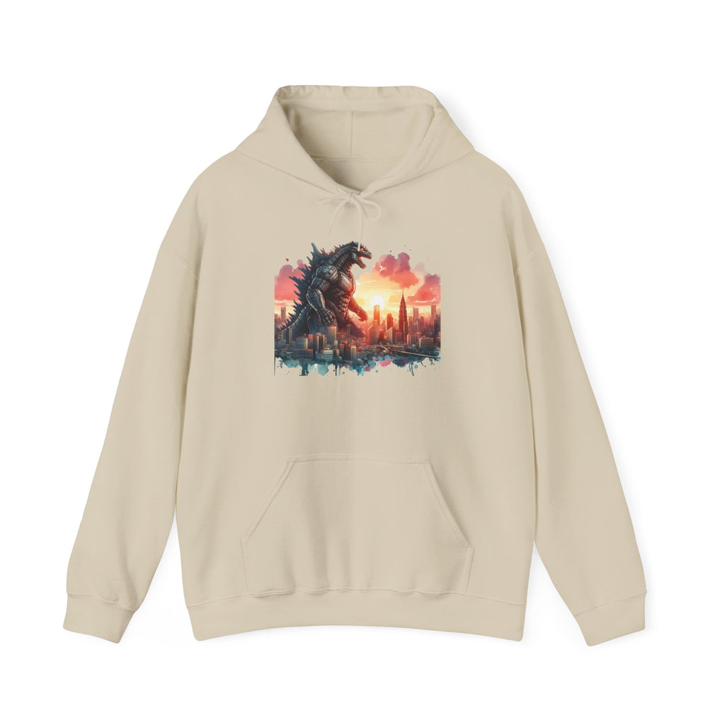 Godzilla Cityscape Hoodie – Retro Sunset Monster Graphic Pullover