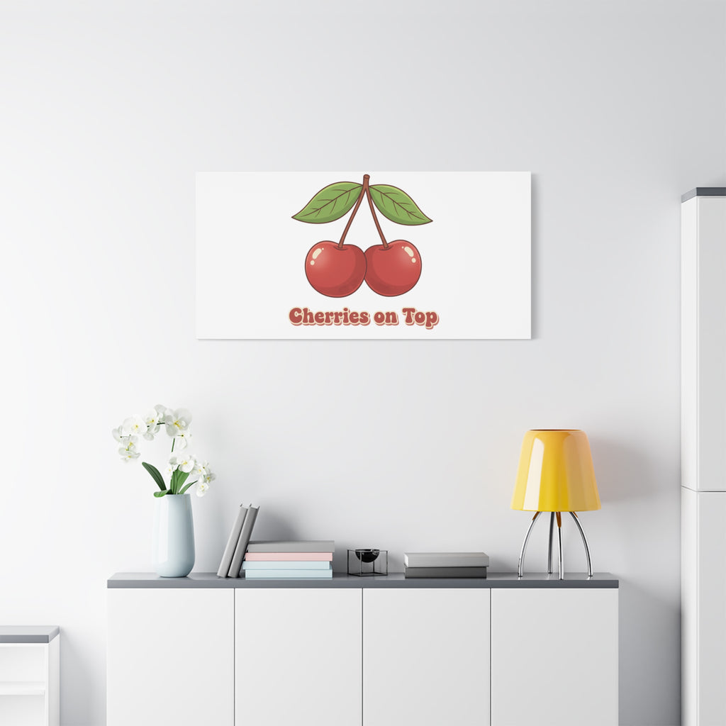 Cherry Illustration Canvas, vintage cherry fruit motif | kawaii retro wall art