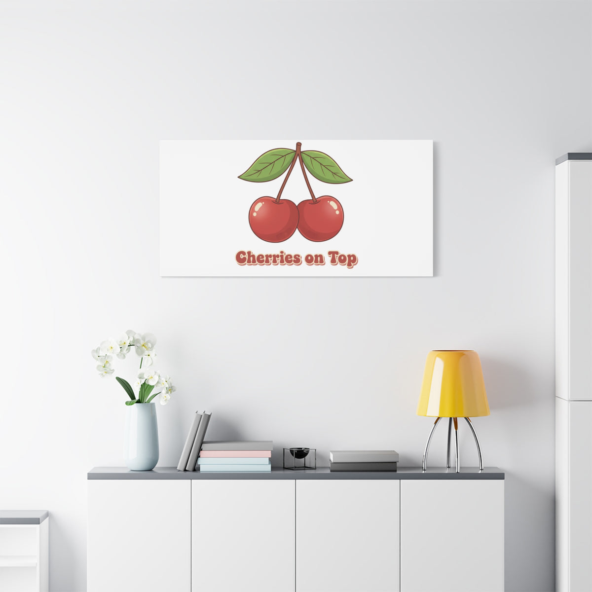 Cherry Illustration Canvas, vintage cherry fruit motif | kawaii retro wall art