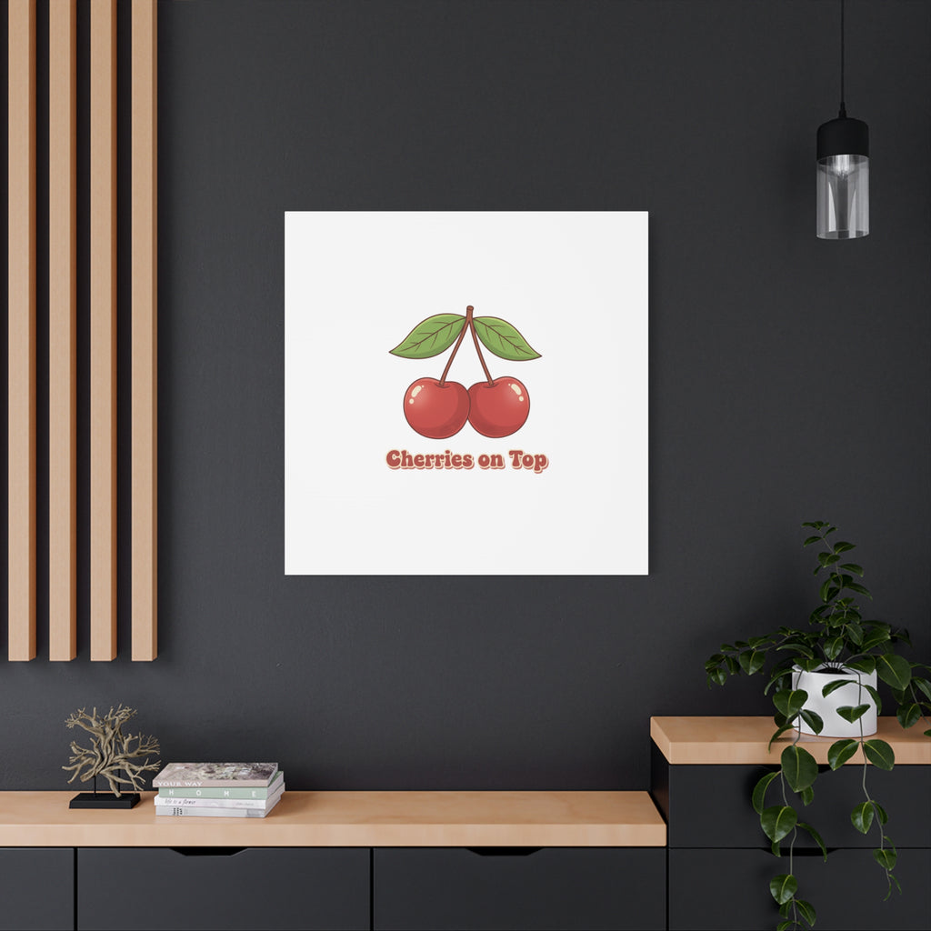 Cherry Illustration Canvas, vintage cherry fruit motif | kawaii retro wall art
