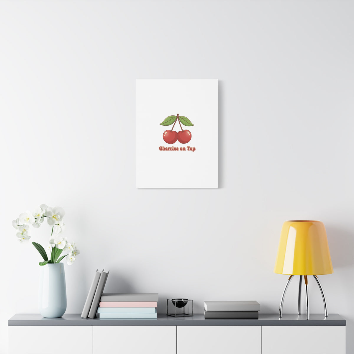 Cherry Illustration Canvas, vintage cherry fruit motif | kawaii retro wall art