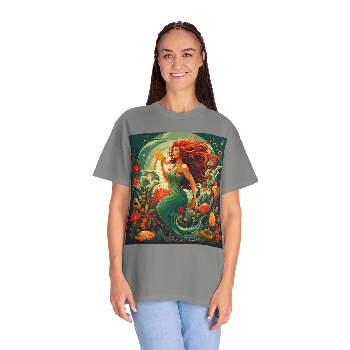 Mermaid Fantasy T-Shirt — Redhead Sea Siren Illustration