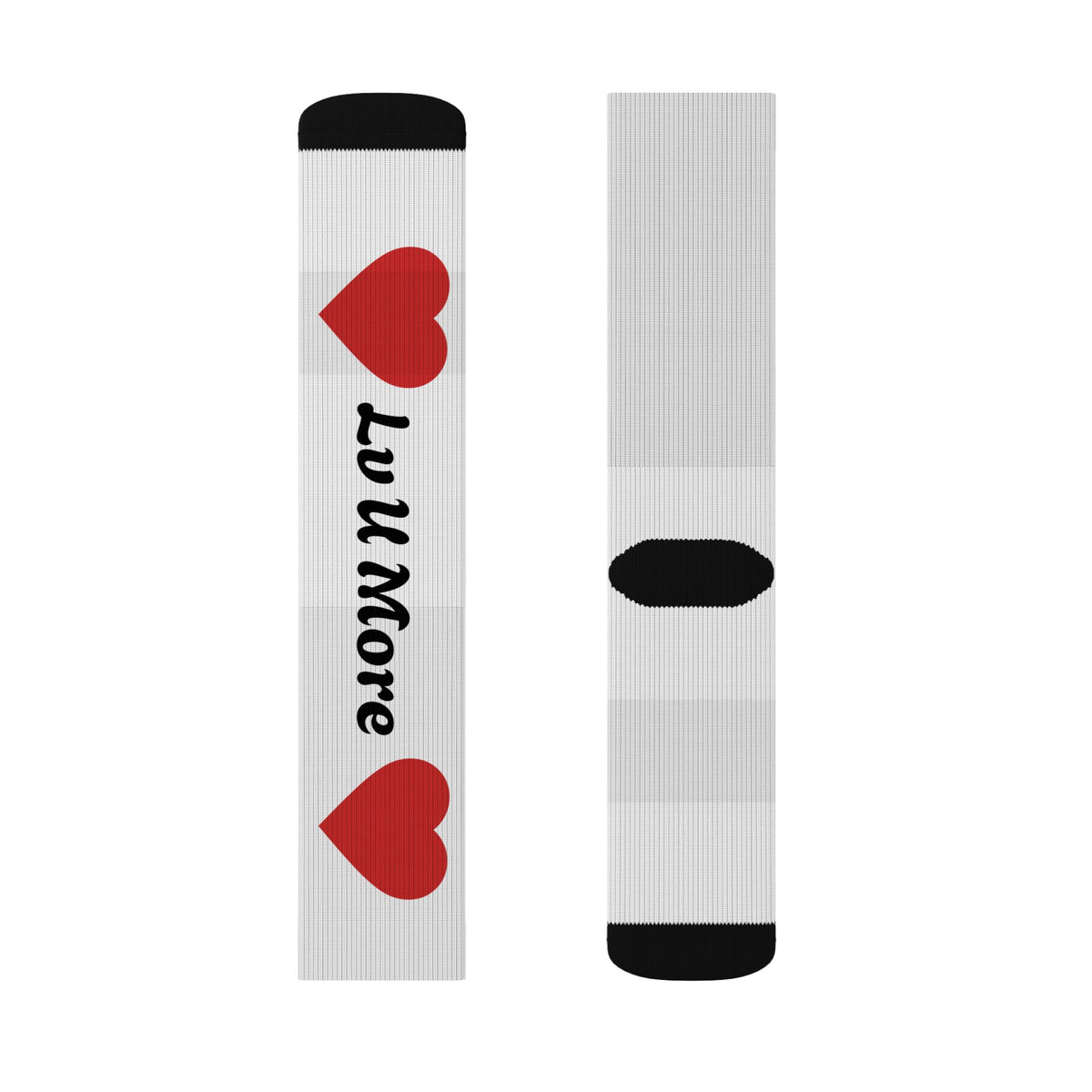 'Luv More' Sublimation Crew Socks — Personalized Graphic Athletic Socks