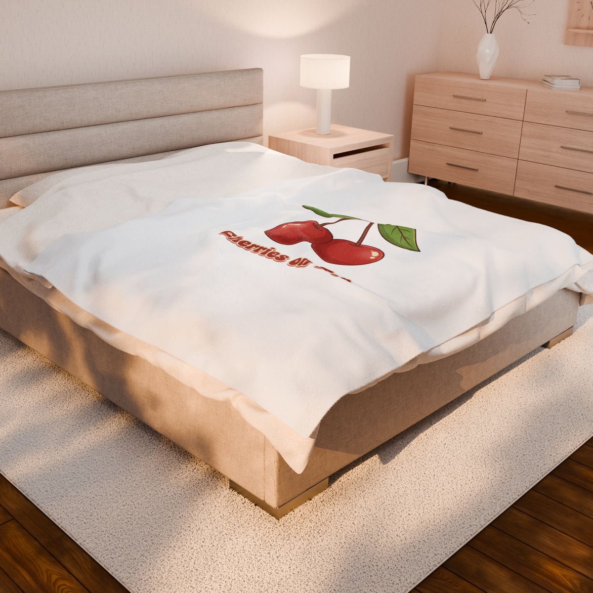 Cherries on Top Plush Blanket | Retro Kawaii Fruit Design