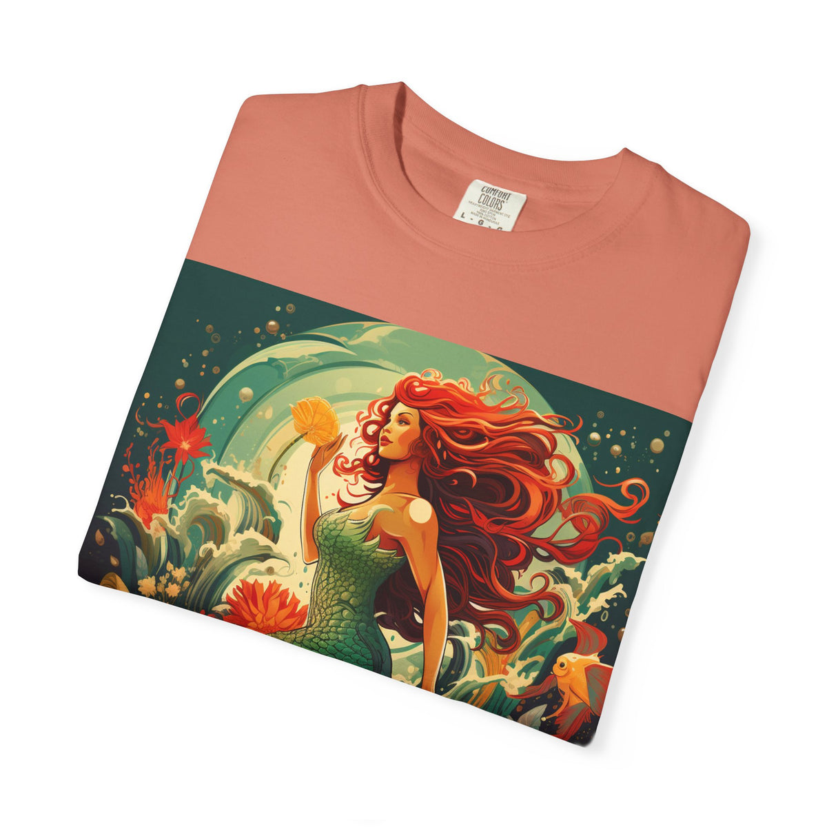 Mermaid Fantasy T-Shirt — Redhead Sea Siren Illustration