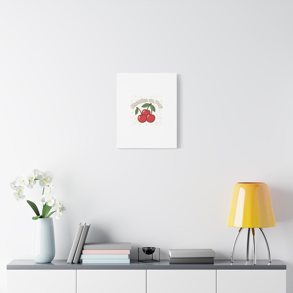 Cherries on Top Canvas | Retro Kawaii Fruit Print, Cherry Wall Art