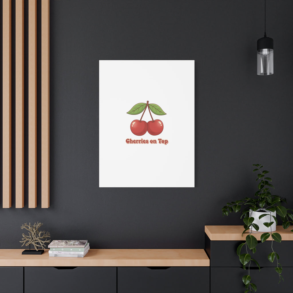 Cherry Illustration Canvas, vintage cherry fruit motif | kawaii retro wall art