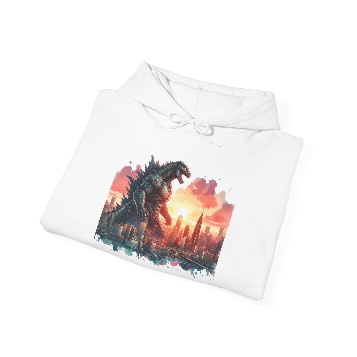 Godzilla Cityscape Hoodie – Retro Sunset Monster Graphic Pullover