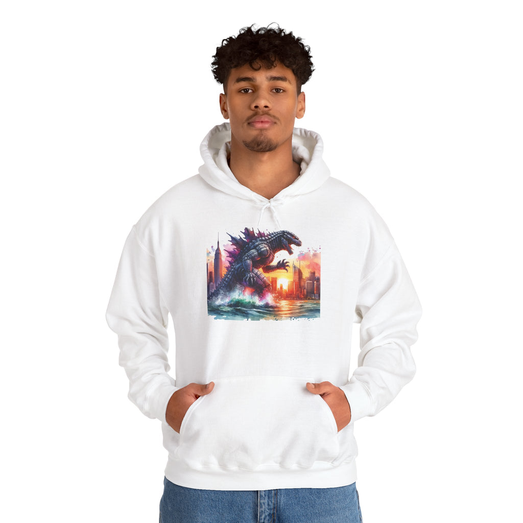 Godzilla Cityscape Hoodie – Retro Sunset Kaiju Graphic Sweatshirt