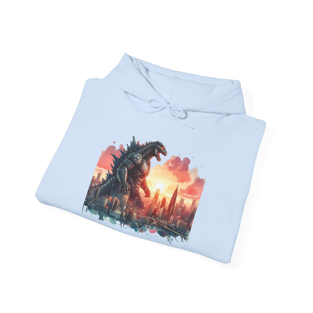 Godzilla Cityscape Hoodie – Retro Sunset Monster Graphic Pullover