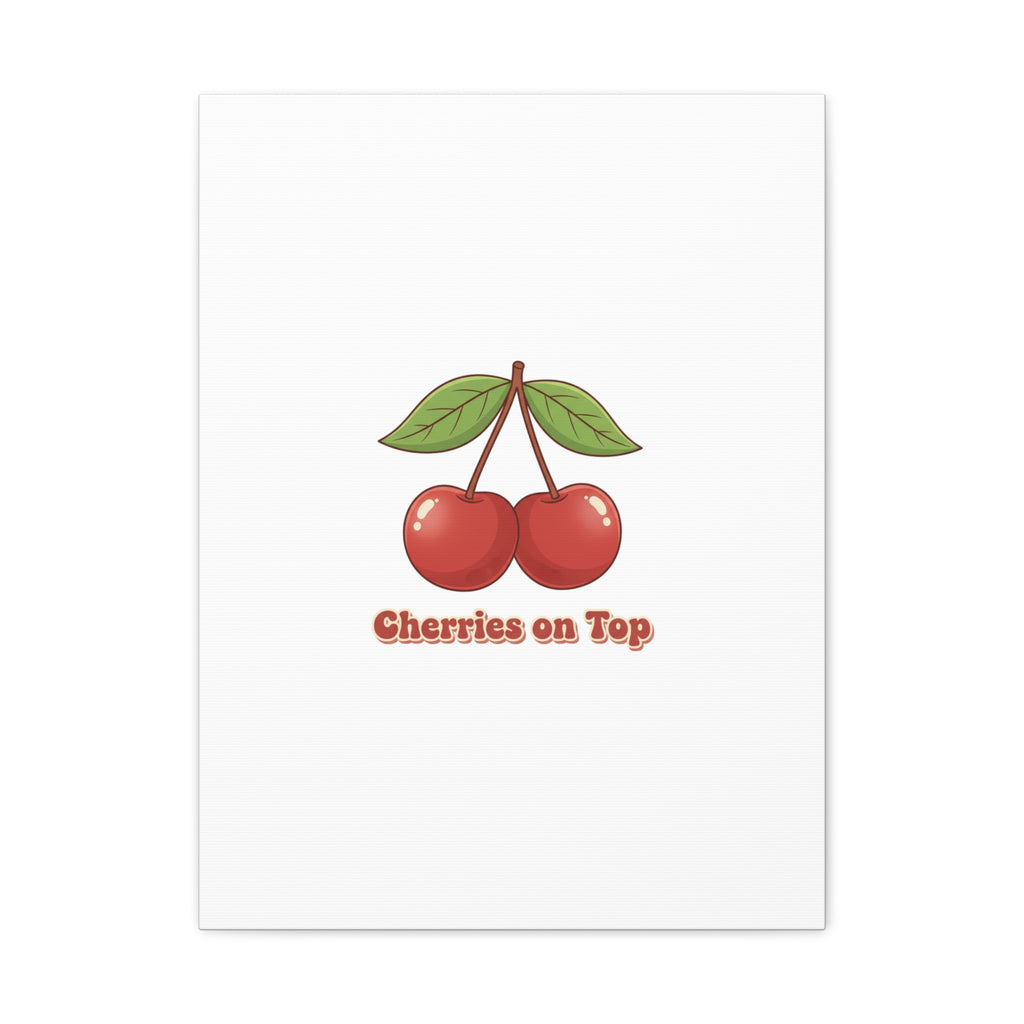 Cherry Illustration Canvas, vintage cherry fruit motif | kawaii retro wall art