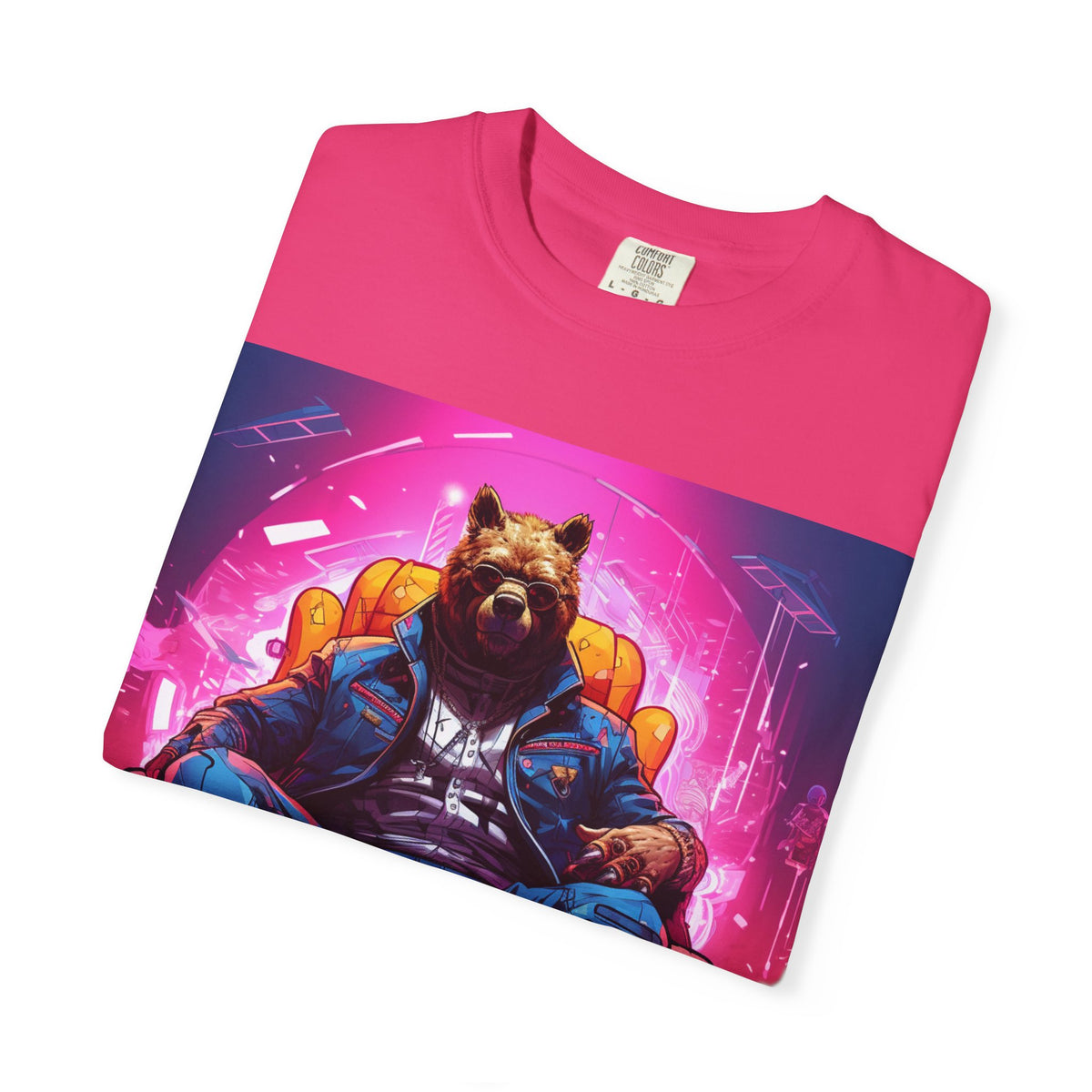 Bear Boss Graphic T-Shirt — Neon Cyberpunk Streetwear