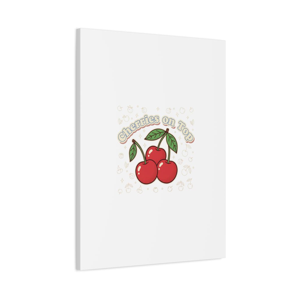 Cherries on Top Canvas | Retro Kawaii Fruit Print, Cherry Wall Art
