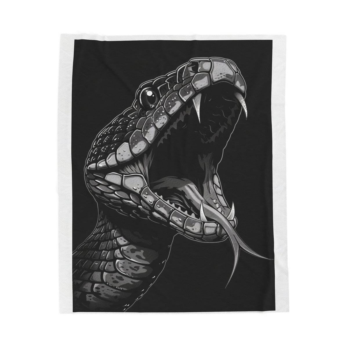 Snake Head Velveteen Plush Blanket — Monochrome Rattlesnake Throw for Gothic, Nature & Reptile Lovers