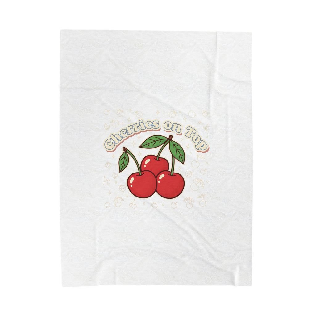 Cherries on Top Plush Blanket | Retro Kawaii Fruit Motif