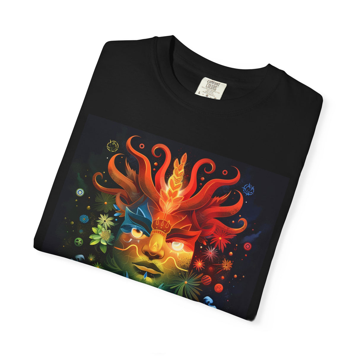 Psychedelic Elemental Face Art T-Shirt — Fire & Water Spiritual Graphic Tee