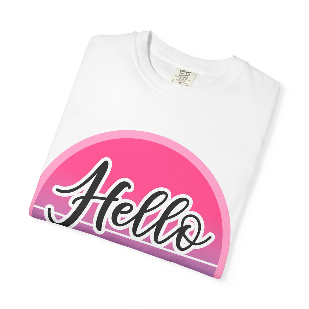 Hello Summer T-Shirt — Pink Retro Sunset Floral Tee