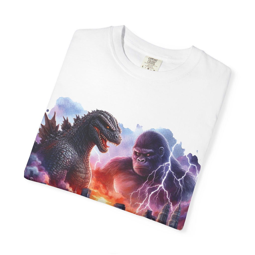 Godzilla vs Kong Skyline Battle T-Shirt | City Sunset Monster Clash