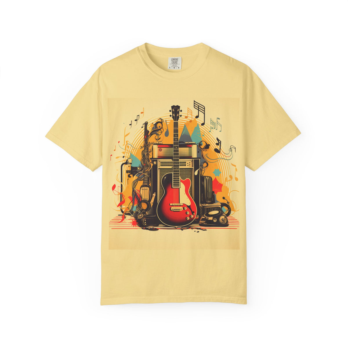 Vintage Guitar Music Tee — Retro Amplifier & Notes Graphic T-Shirt