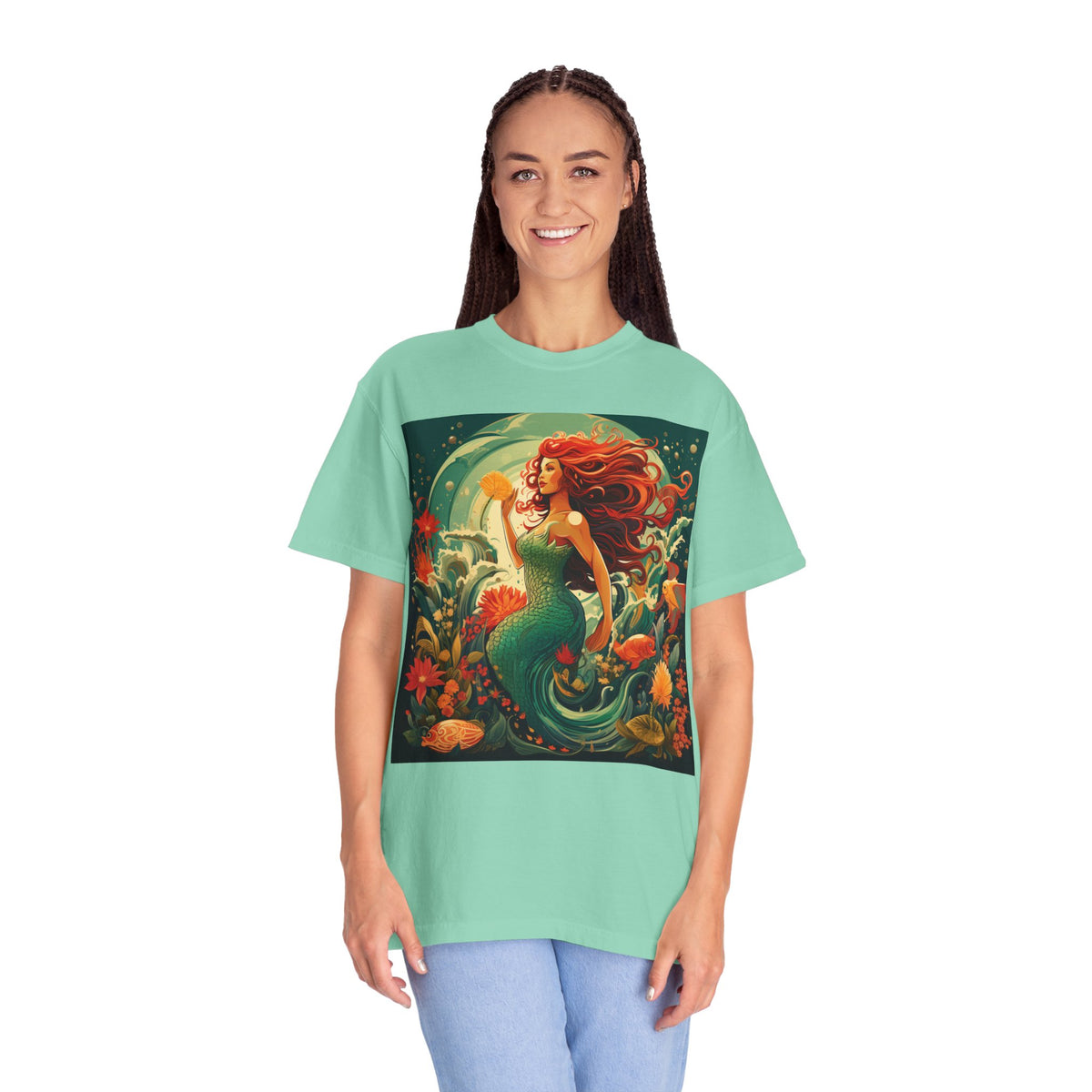 Mermaid Fantasy T-Shirt — Redhead Sea Siren Illustration
