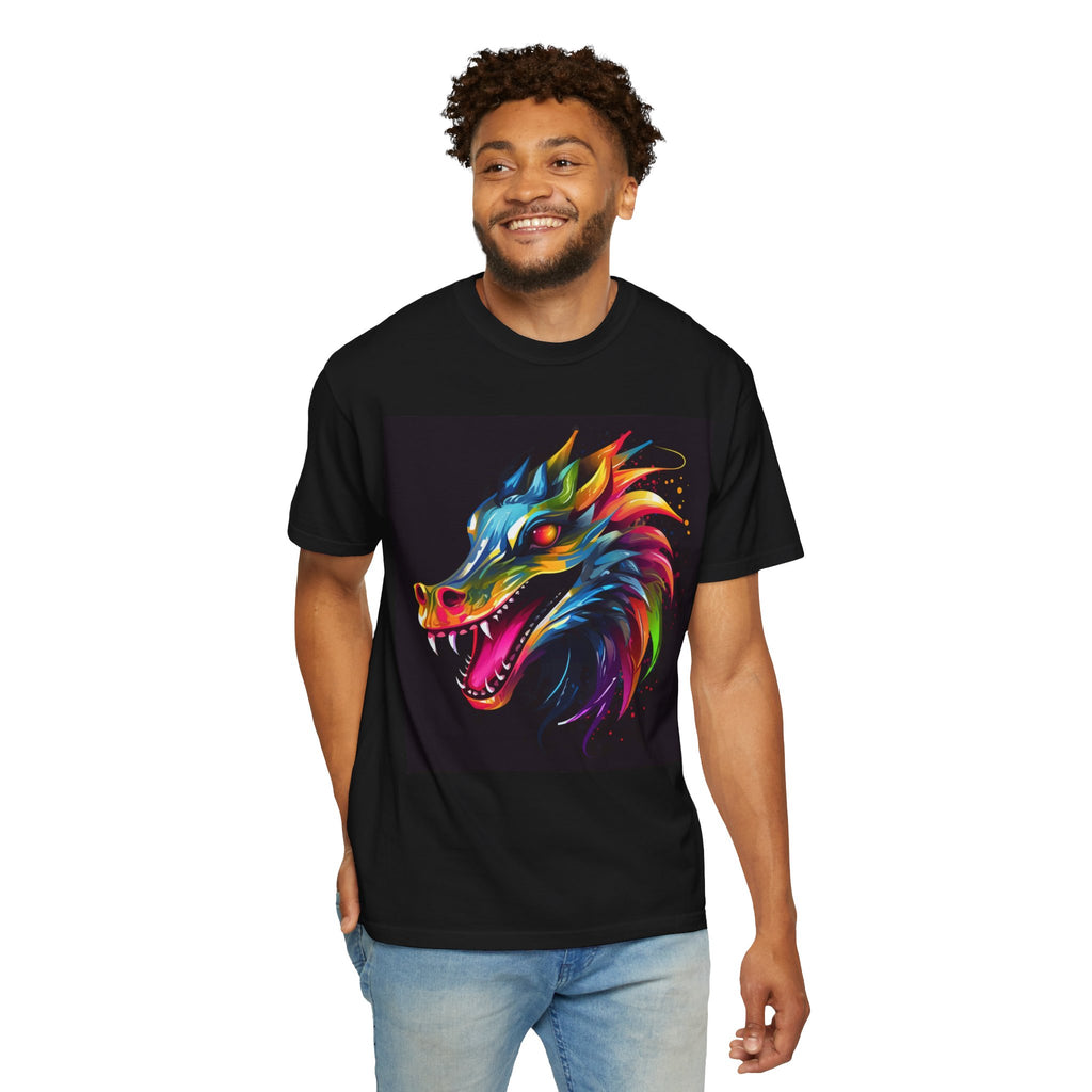 Dragon Head T-Shirt — Vibrant Rainbow Neon Fantasy Graphic Tee