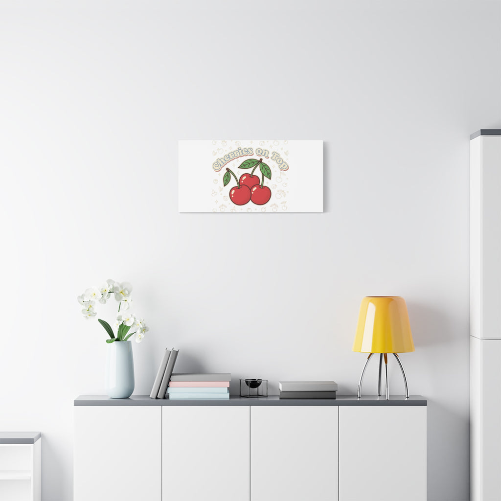 Cherries on Top Canvas | Retro Kawaii Fruit Print, Cherry Wall Art