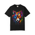 Colorful Fox Face T-Shirt — Vibrant Drip Art Graphic Tee