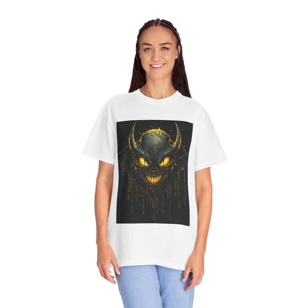 Glowing Demon Skull T-shirt | Creepy Horror Face, Yellow Eyes