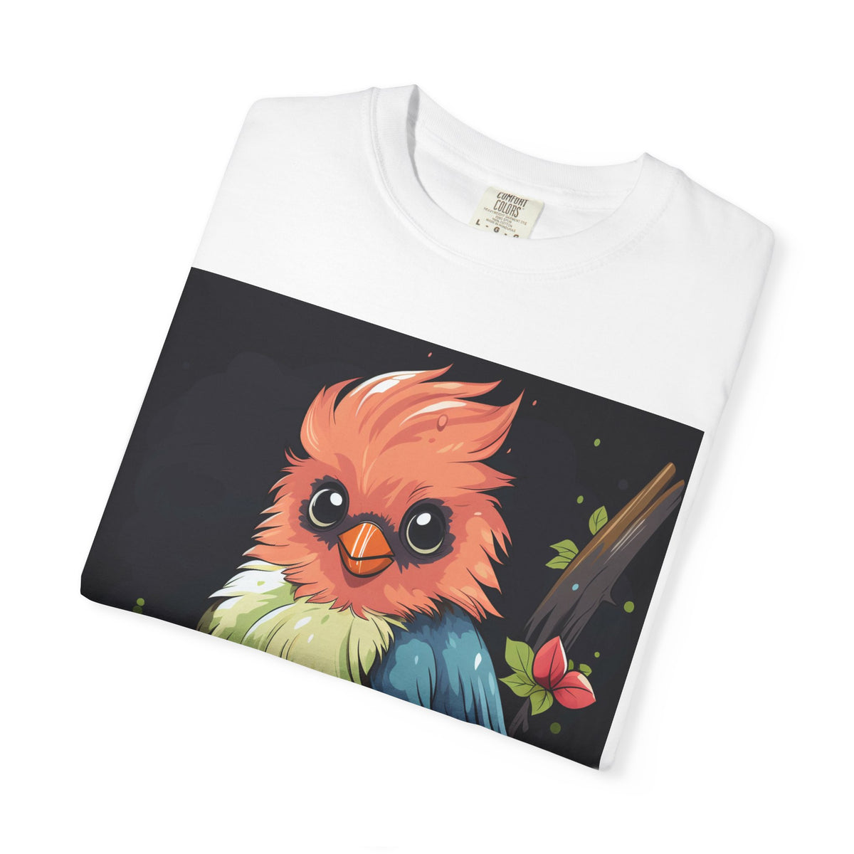 Cute Colorful Bird T-Shirt — Whimsical Cartoon Songbird Graphic Tee