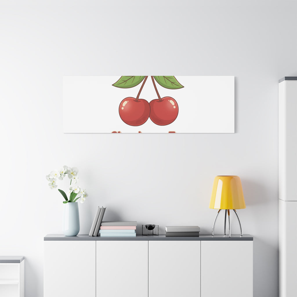 Cherry Illustration Canvas, vintage cherry fruit motif | kawaii retro wall art