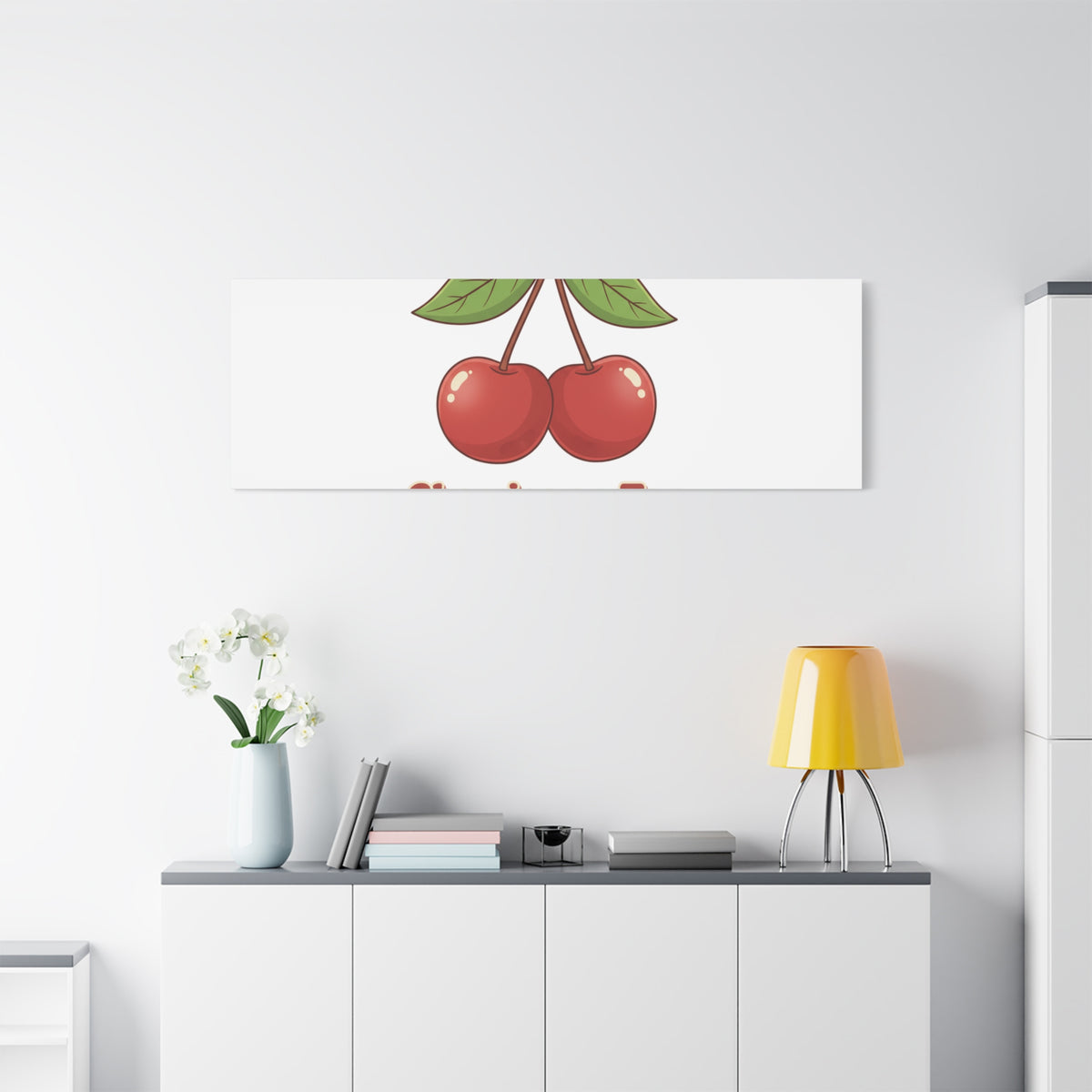 Cherry Illustration Canvas, vintage cherry fruit motif | kawaii retro wall art