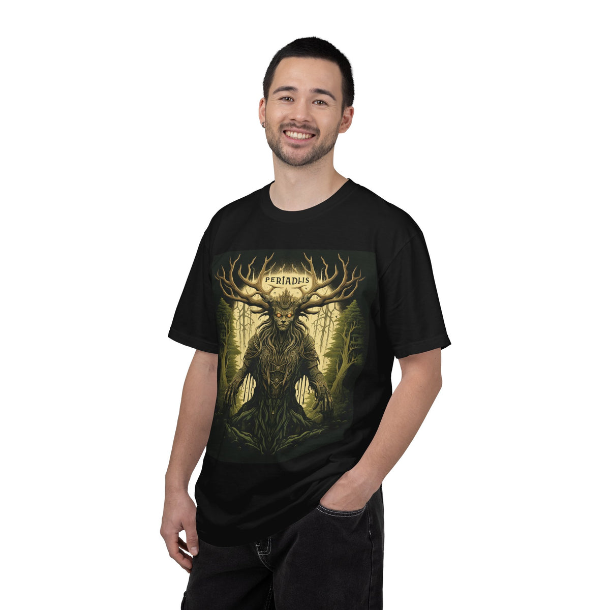 Stag God Forest T-Shirt — 'Periadius' Dark Mythic Woodland Tee