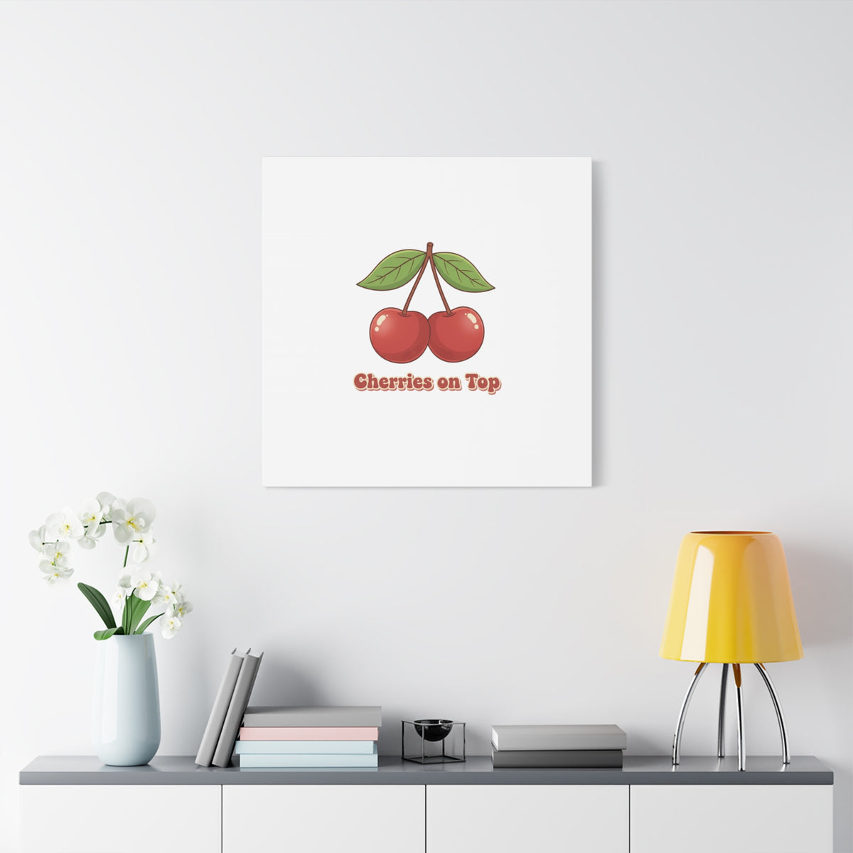 Cherry Illustration Canvas, vintage cherry fruit motif | kawaii retro wall art