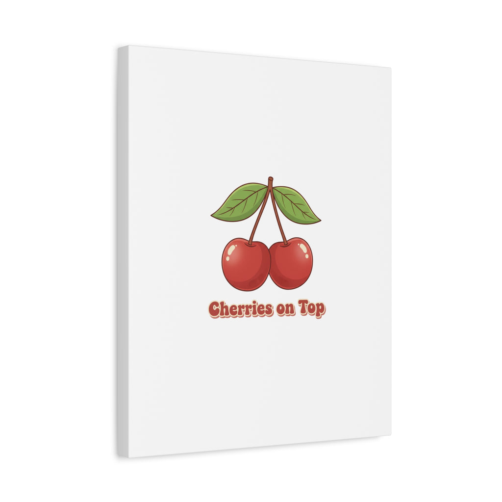 Cherry Illustration Canvas, vintage cherry fruit motif | kawaii retro wall art