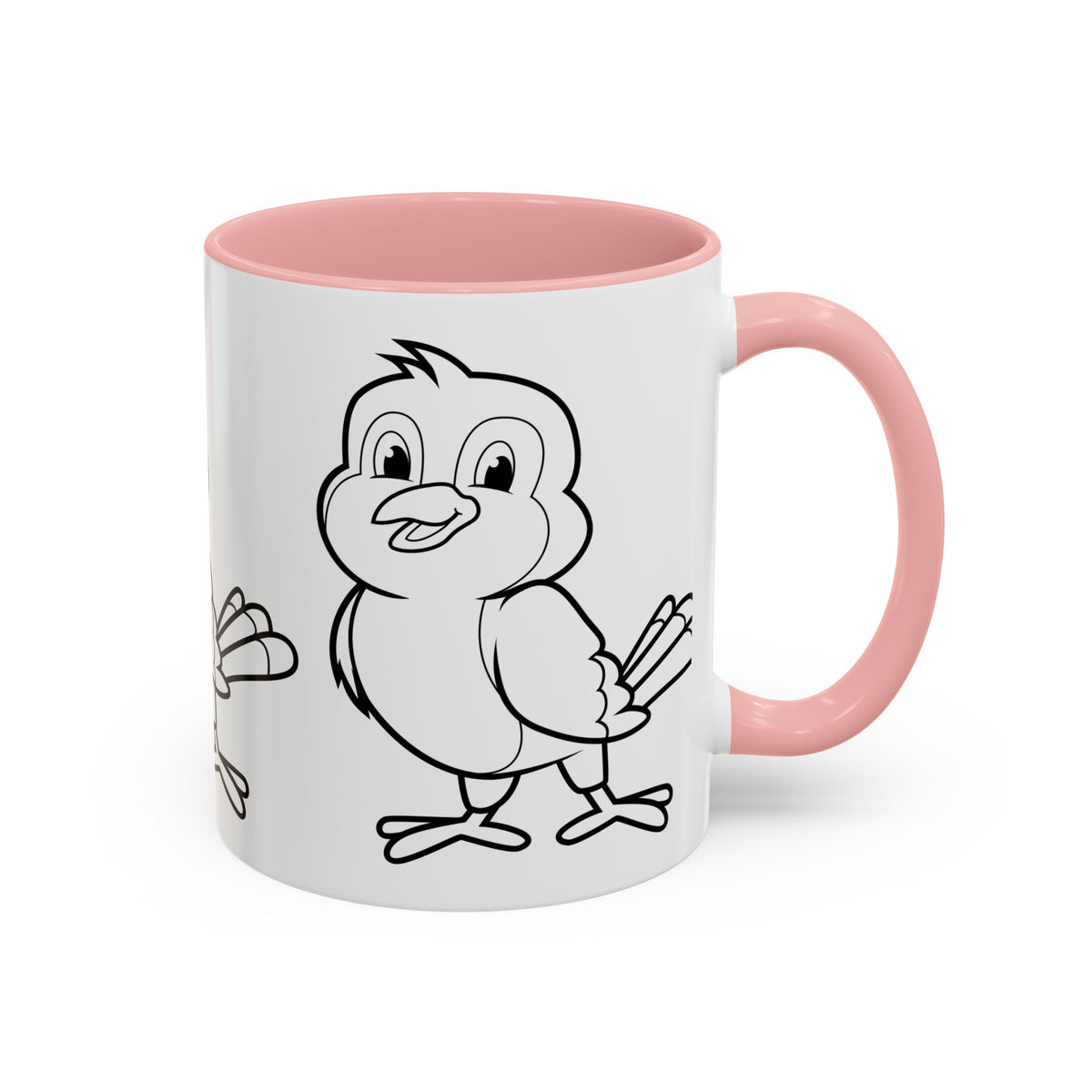 Bird Coloring Accent Coffee Mug — Cute Outline Chick Design (11/15 oz)