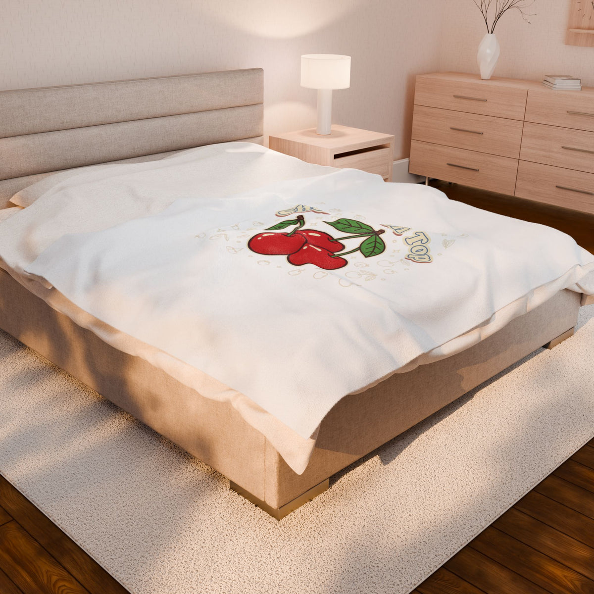 Cherries on Top Plush Blanket | Retro Kawaii Fruit Motif