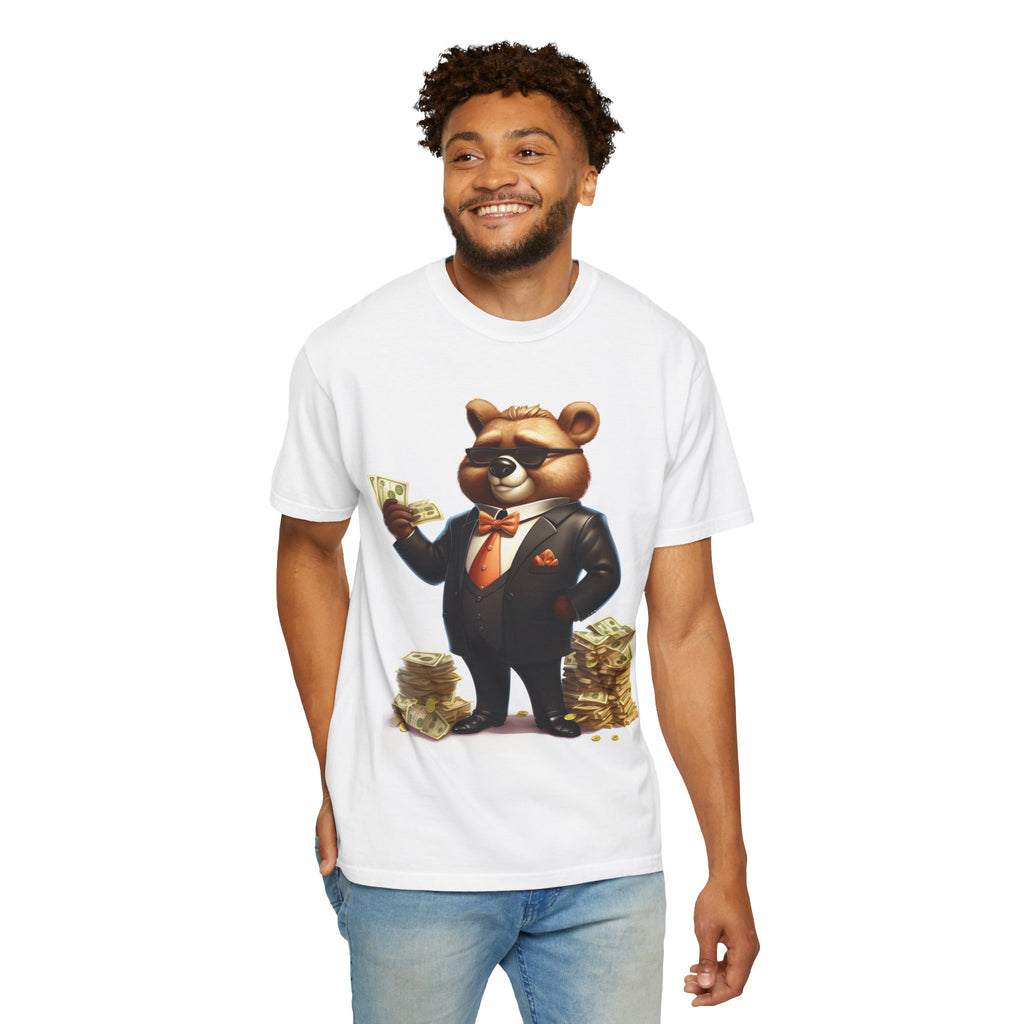 Rich Bear Money Tee — Cartoon Bear in Suit Holding Cash T-Shirt