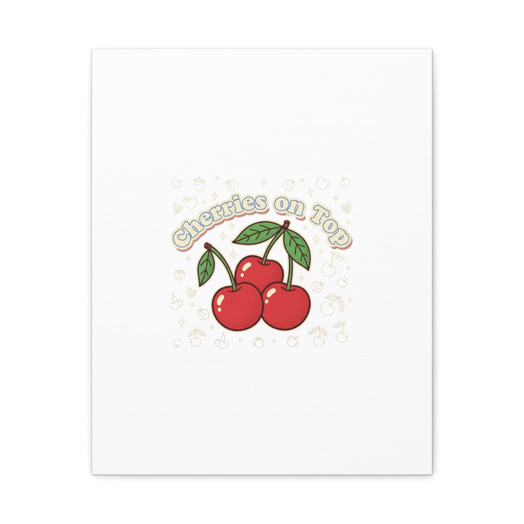 Cherries on Top Canvas | Retro Kawaii Fruit Print, Cherry Wall Art
